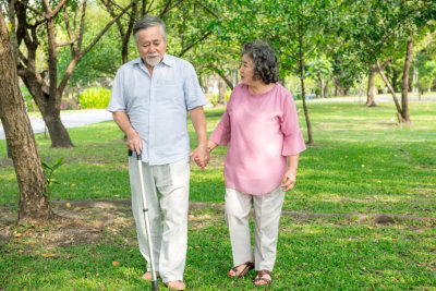 senior couple taking a walk